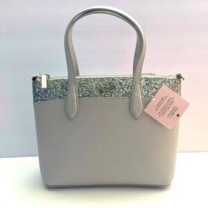 NWT!! Kate Spade Flash Glitter Satchel Crossbody Light Gray and Silver Glitter